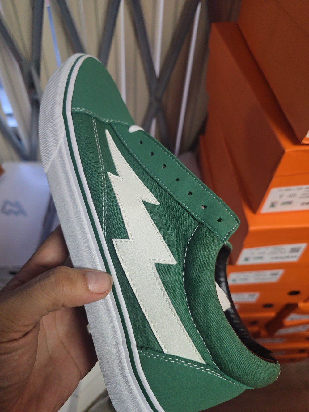 Green Canvas Skate Sneakers with White Lightning Accent